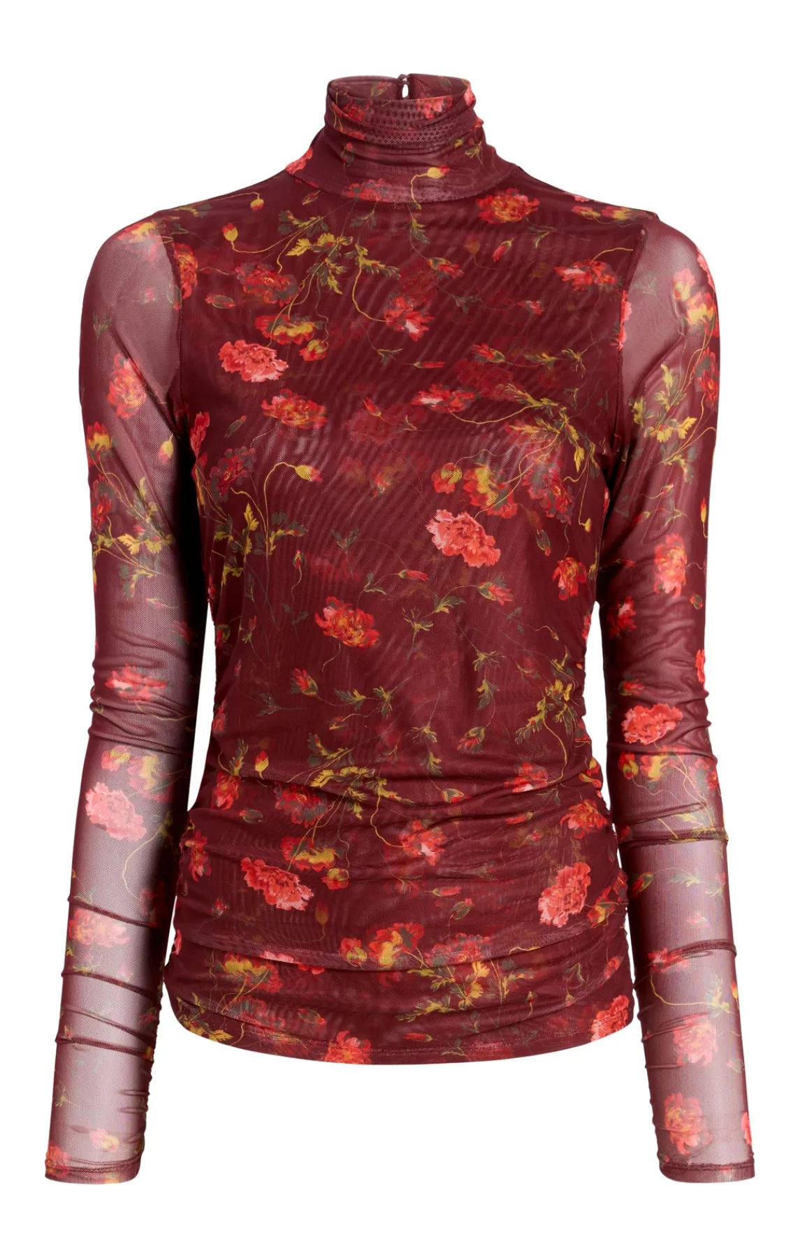 Cinq à Sept Falling Poppies Shirred Mesh Turtleneck<Women Long Sleeve Tops