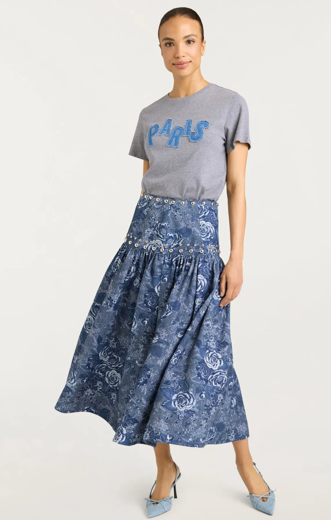 Cinq à Sept Patched Denim Paris Tee<Women Tees & Pullovers