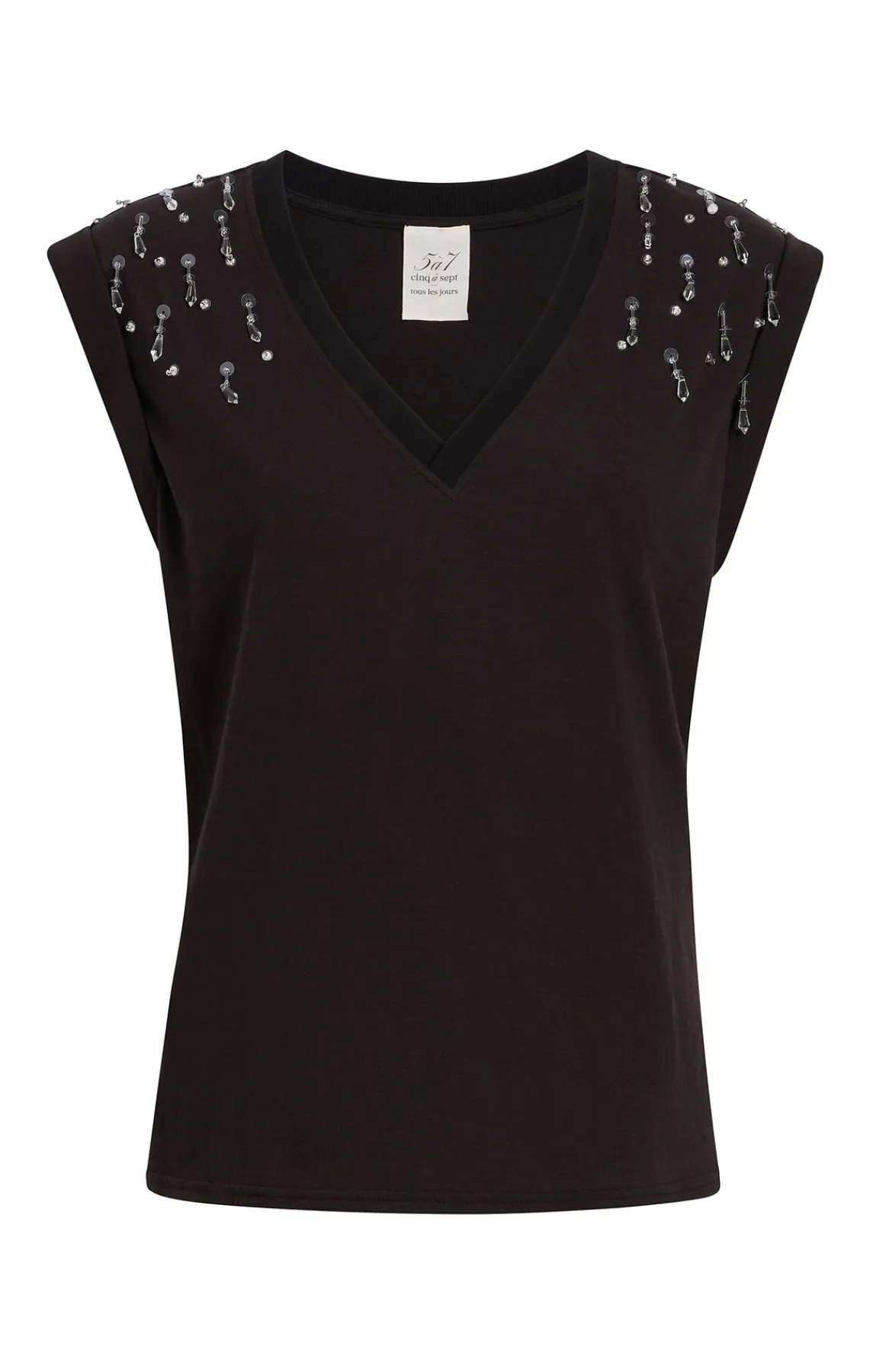 Cinq à Sept Teardrop Crystal Embellished V-Neck Bella Tee<Women Tees & Pullovers