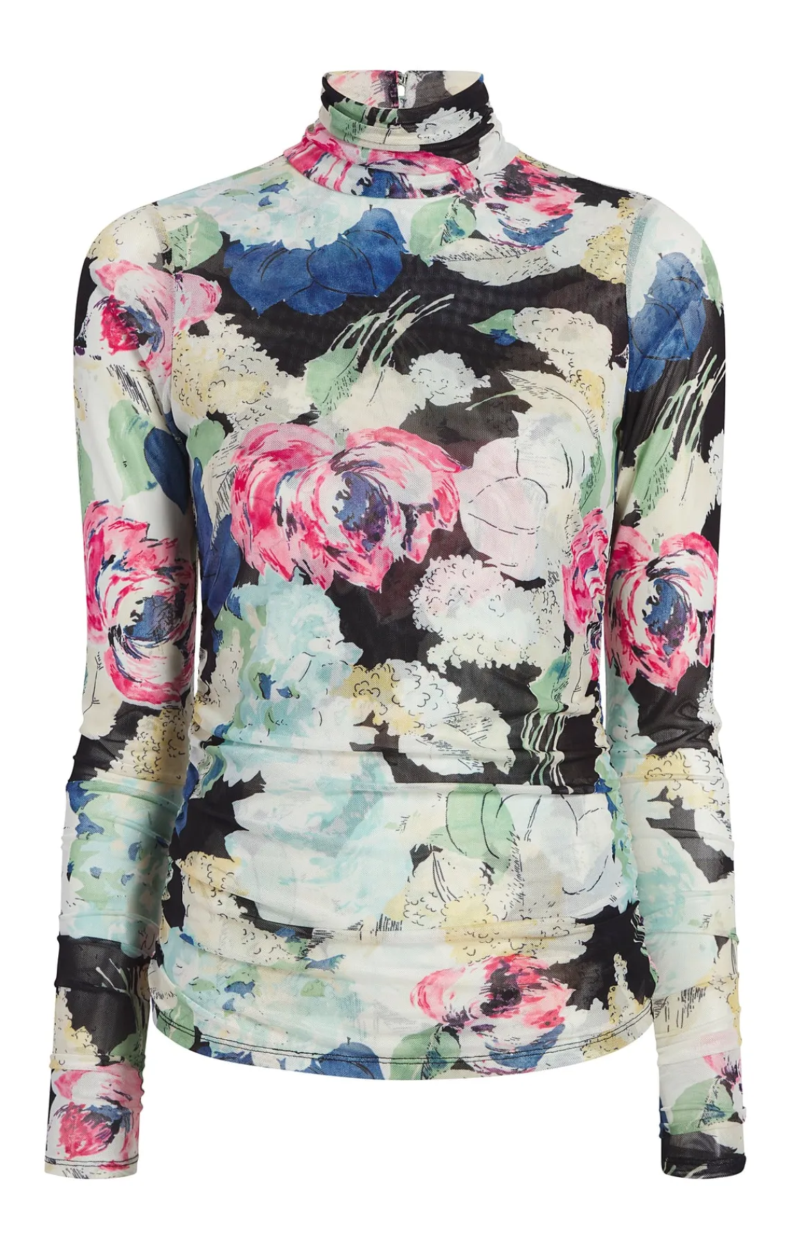 Cinq à Sept Wildwood Flower Shirred Mesh Turtleneck<Women Long Sleeve Tops